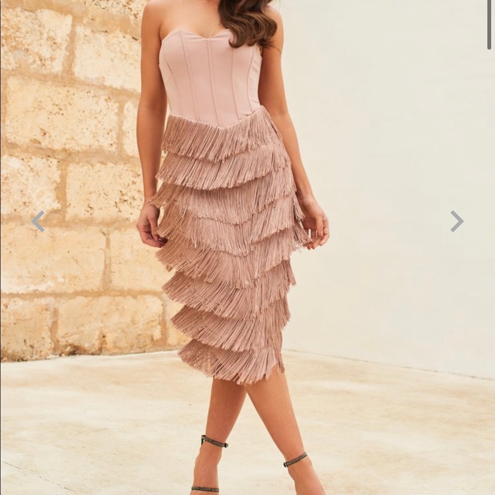 Lavish Alice corset bandeau fringe midi dress
